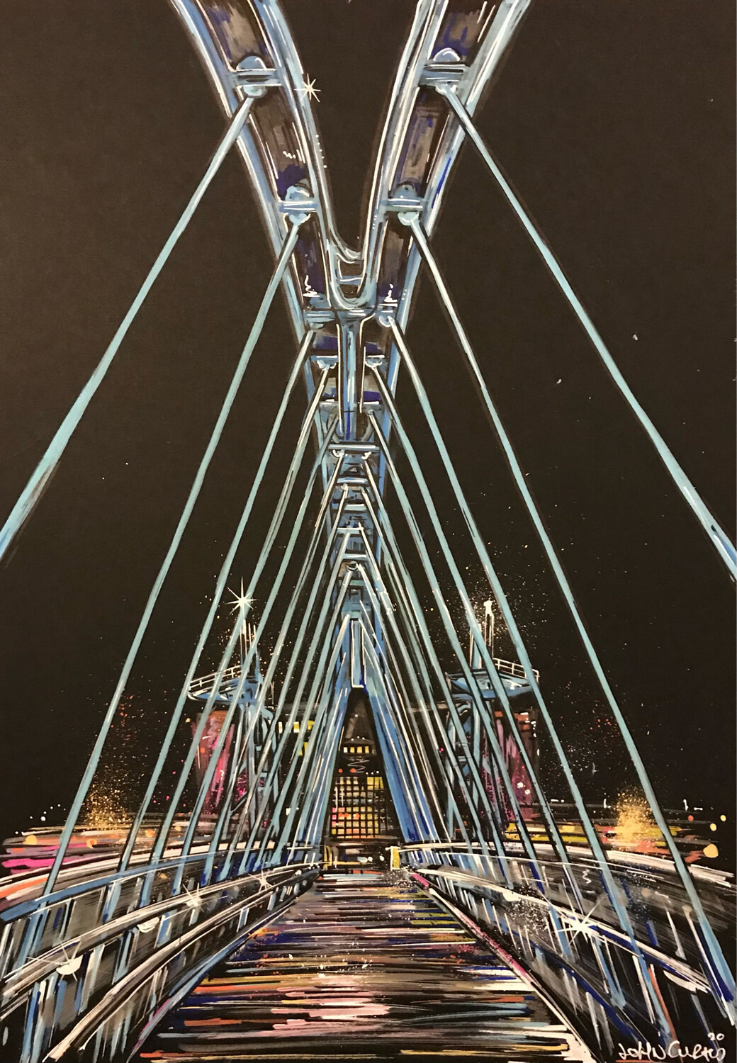 Millennium Footbridge Salford Quays - Original Painting On Card