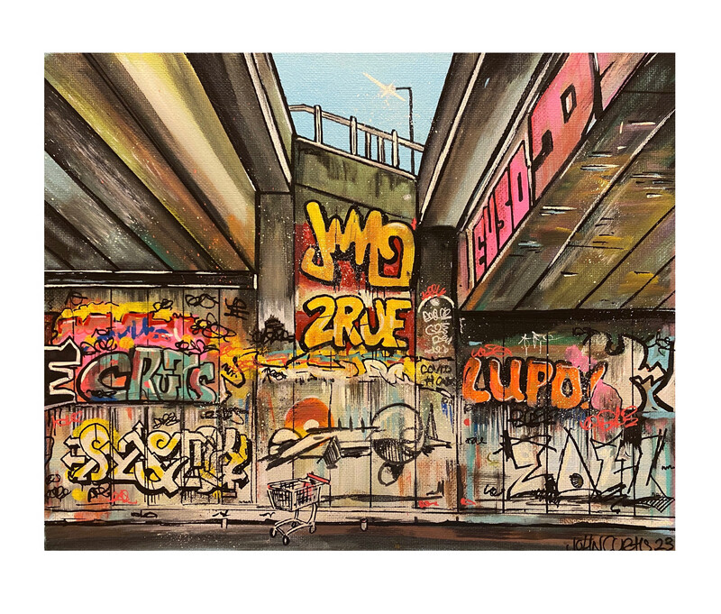 Under The Bridge - Original Painting On A4 Canvas Board