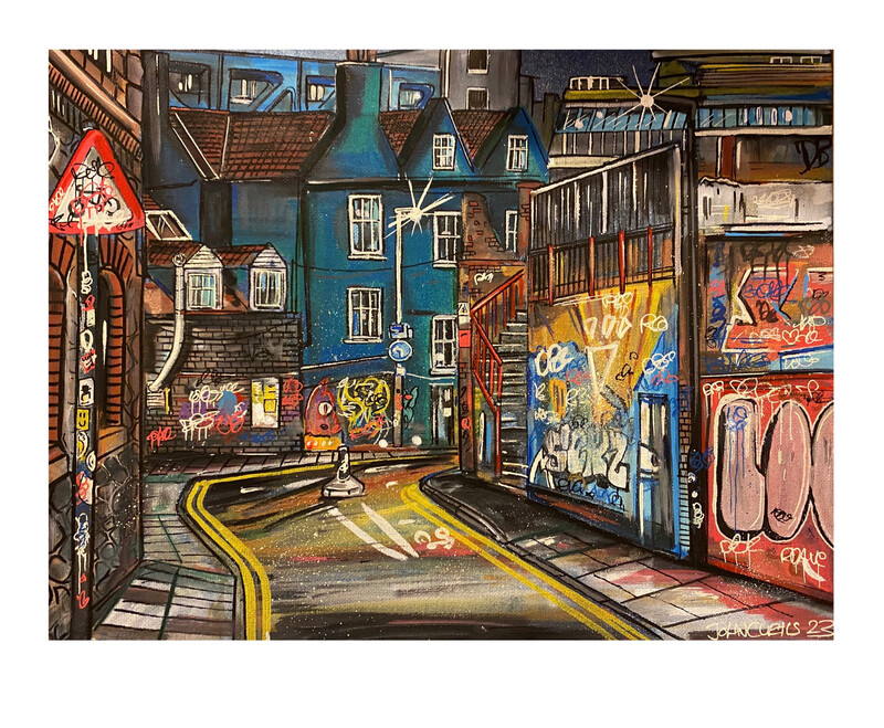 Moon Street - Original Painting On Canvas Board