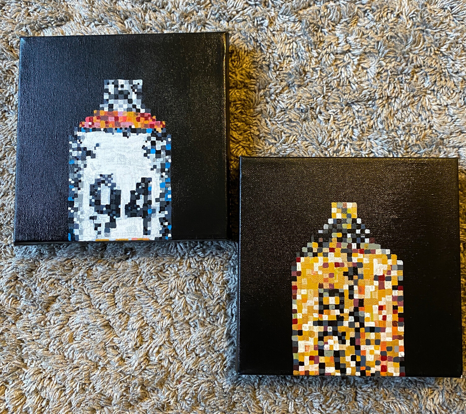 Pixel Cans - 2 Paintings On Canvas