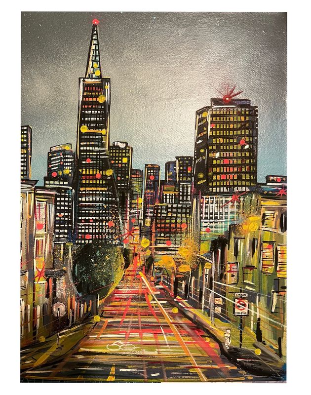 San Francisco At Night - Original On Canvas San Francisco At Night - Original On Canvas