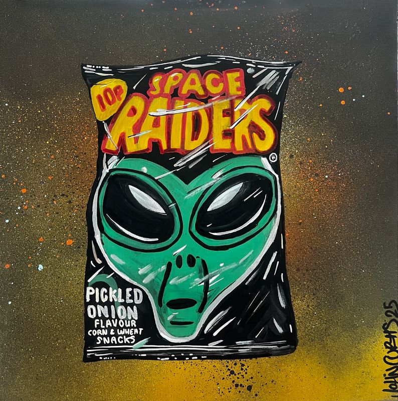Retro Crisp Art - Space raiders - Original On Canvas Board