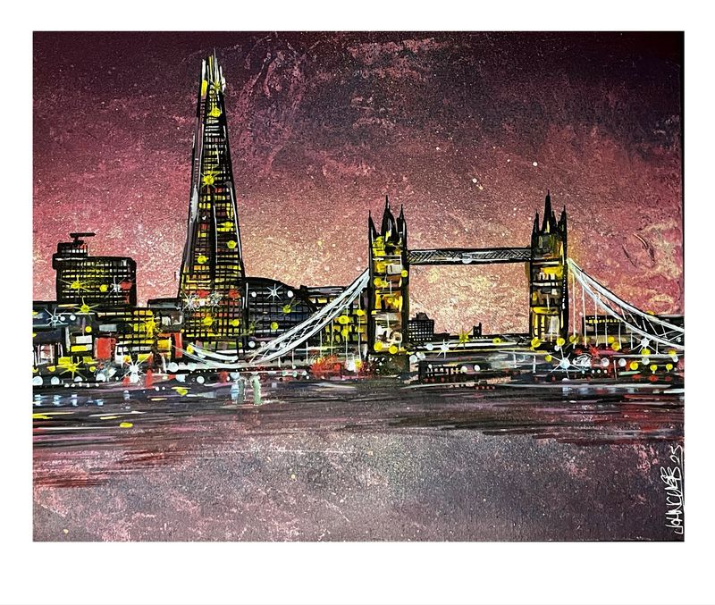 London Skyline At Night - Original On Canvas Board