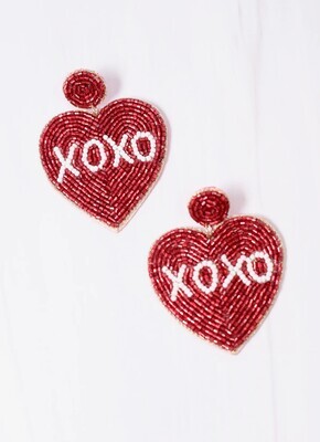 XOXO Heart Beaded Earring RED