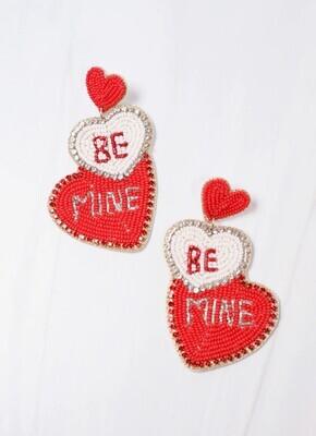 Be Mine CZ Lined Hearts Earring RED