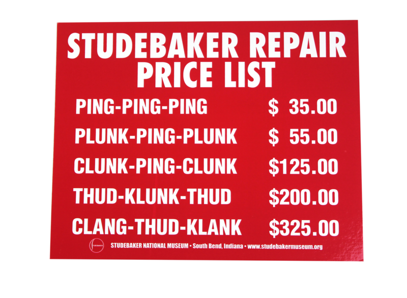 STUDEBAKER REPAIR PRICE LIST