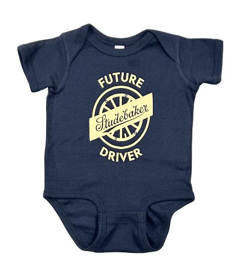 NAVY WHEEL LOGO ONESIE