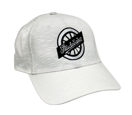 WHITE HAT W/BLK WHEEL LOGO