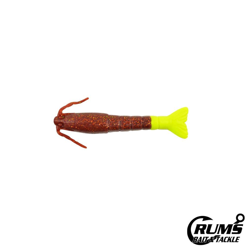 GULP 3&quot; SW SHRIMP, COLOR: CAJUN PUMPKIN/CHARTREUSE