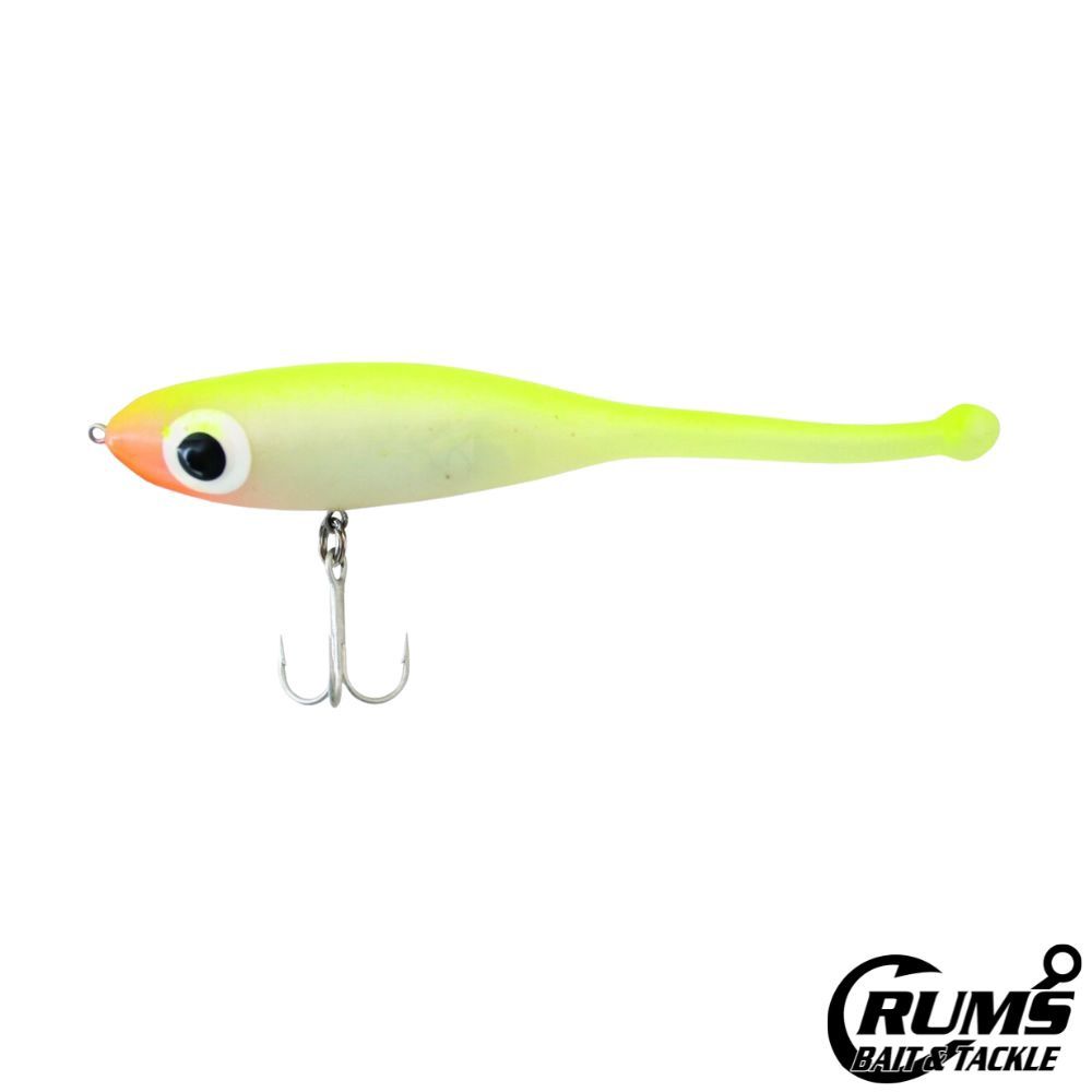 DEVIL SOFT-BODY TWITCHBAIT, COLOR: PEARL/CHARTREUSE BACK, Size: 4 7/8&quot;, 5/8 OZ