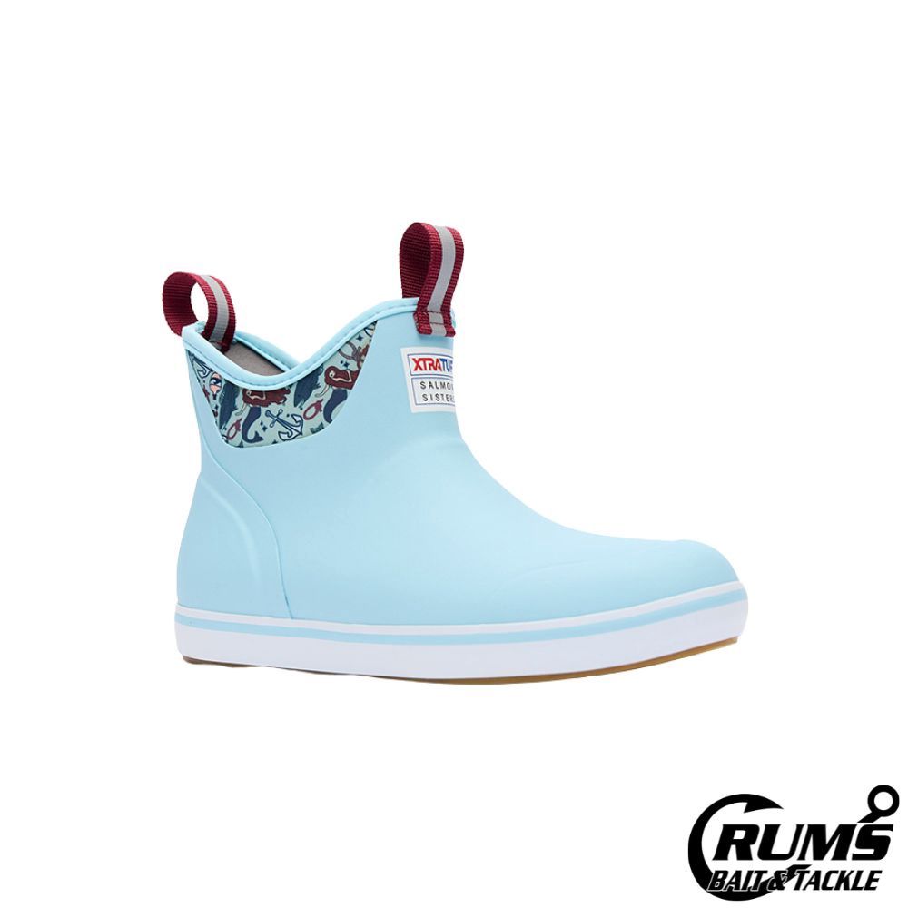 WOMENS SALMON SISTERS 6 IN ANKLE DECK BOOT, COLOR: BLUE MERMAID, Size: 5