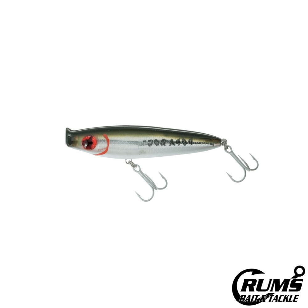 87MR POPA DOG SURFACE WALKER POPPER, COLOR: GREEN BACK / WHITE BELLY/SILVER, FLOATING