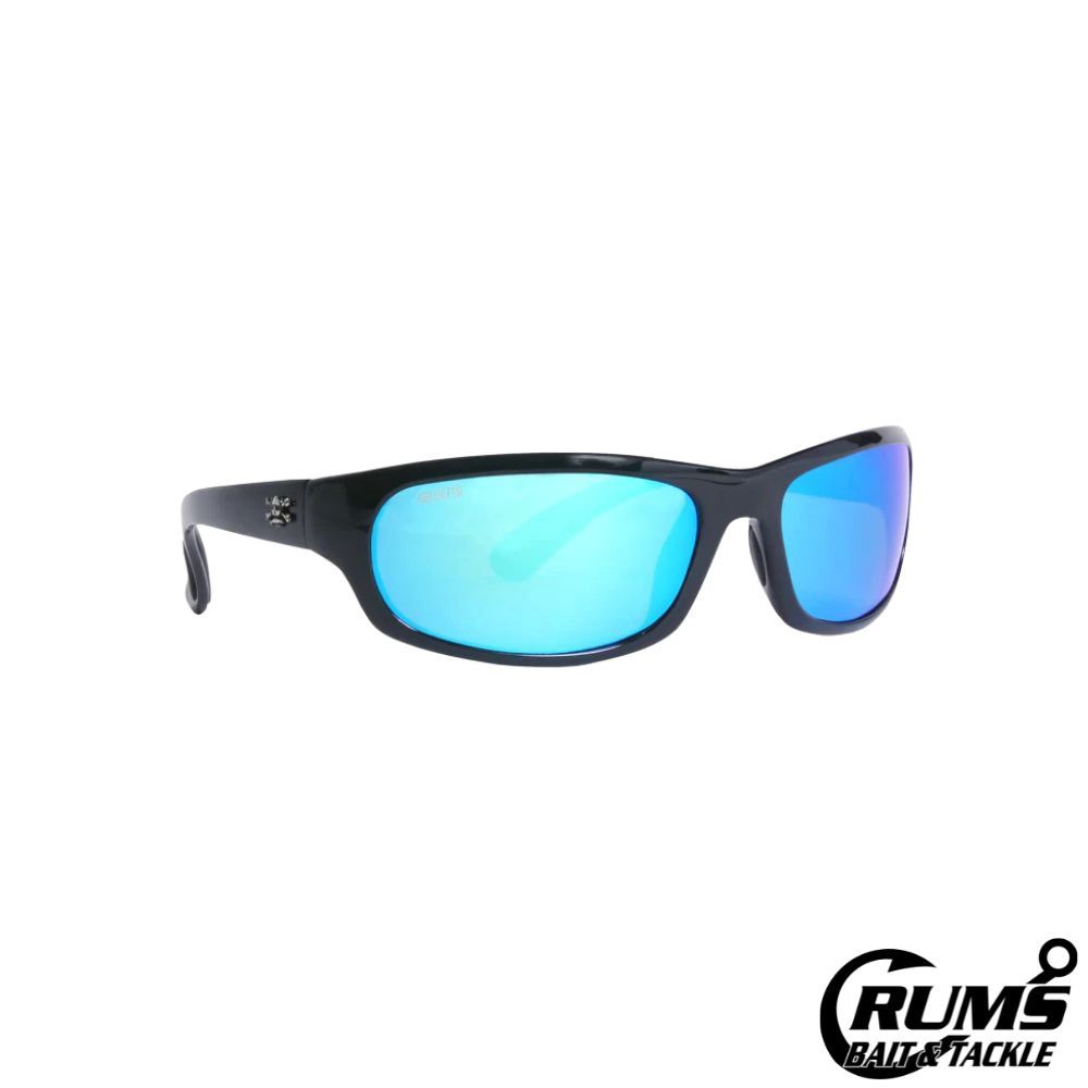 Calcutta HS2BM Horseshoe Sunglasses Shiny Black Frame Blue Mirror Lens 63mm Lens