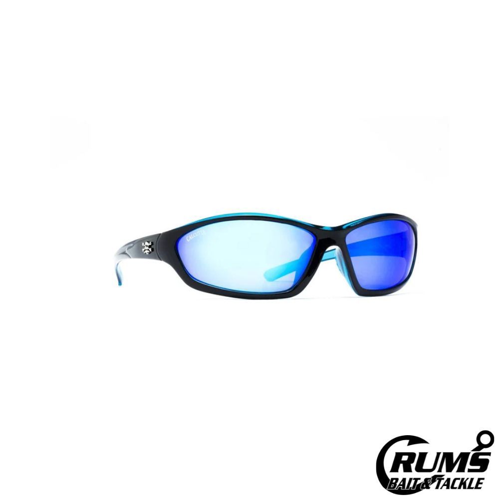 Calcutta BW1BM Bowman Sunglasses Shiny Black/Blue Mirror w/Blue Back 66mm Lens