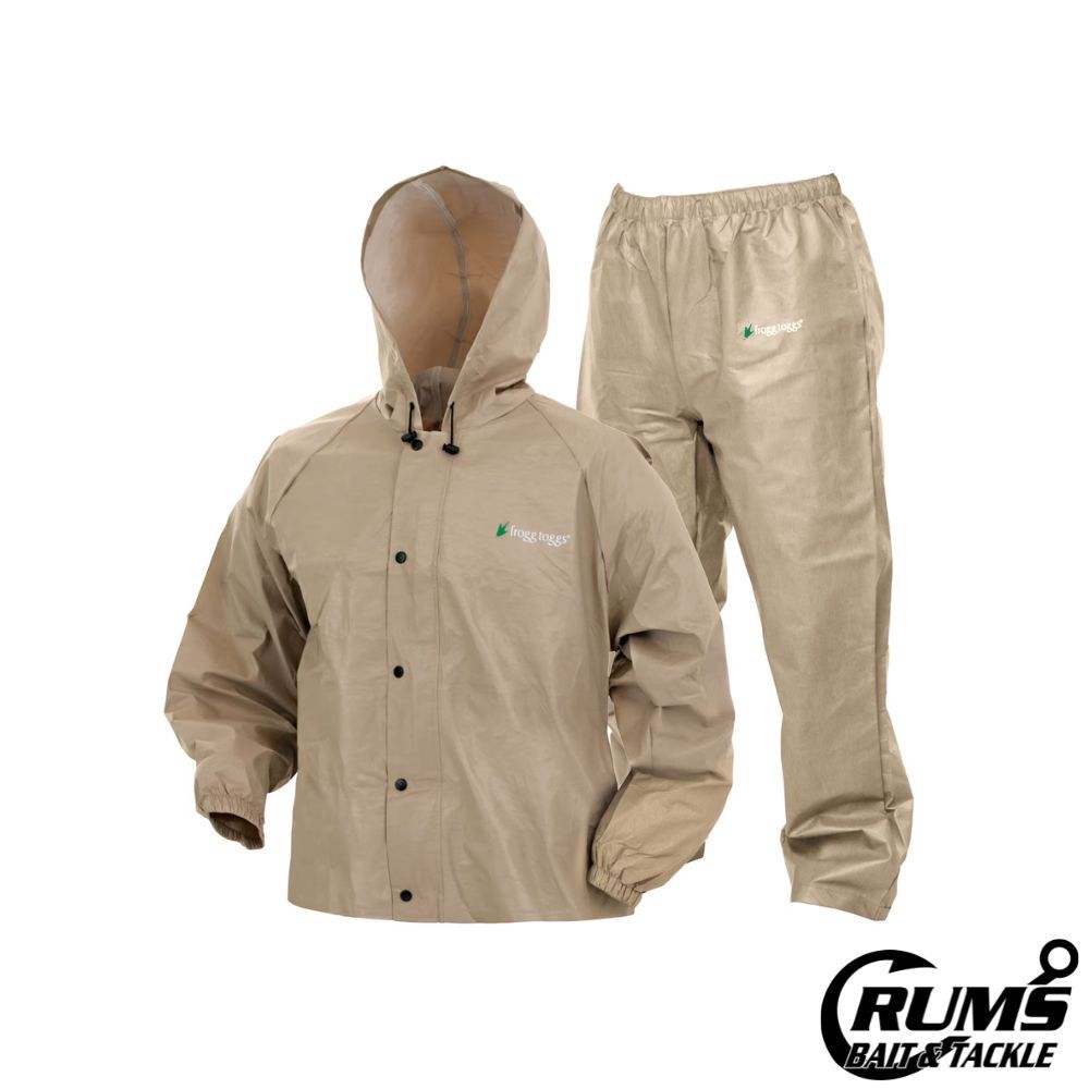 Frogg Toggs Mens Pro Lite 2-Piece Waterproof Rain Suit, COLOR: KHAKI, Size: SMALL/MEDIUM