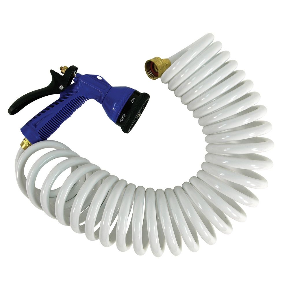 25' White Coiled Hose w/Adjustable Nozzle
