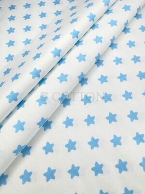 Mercerised Cotton Satin printed blue stars optical white