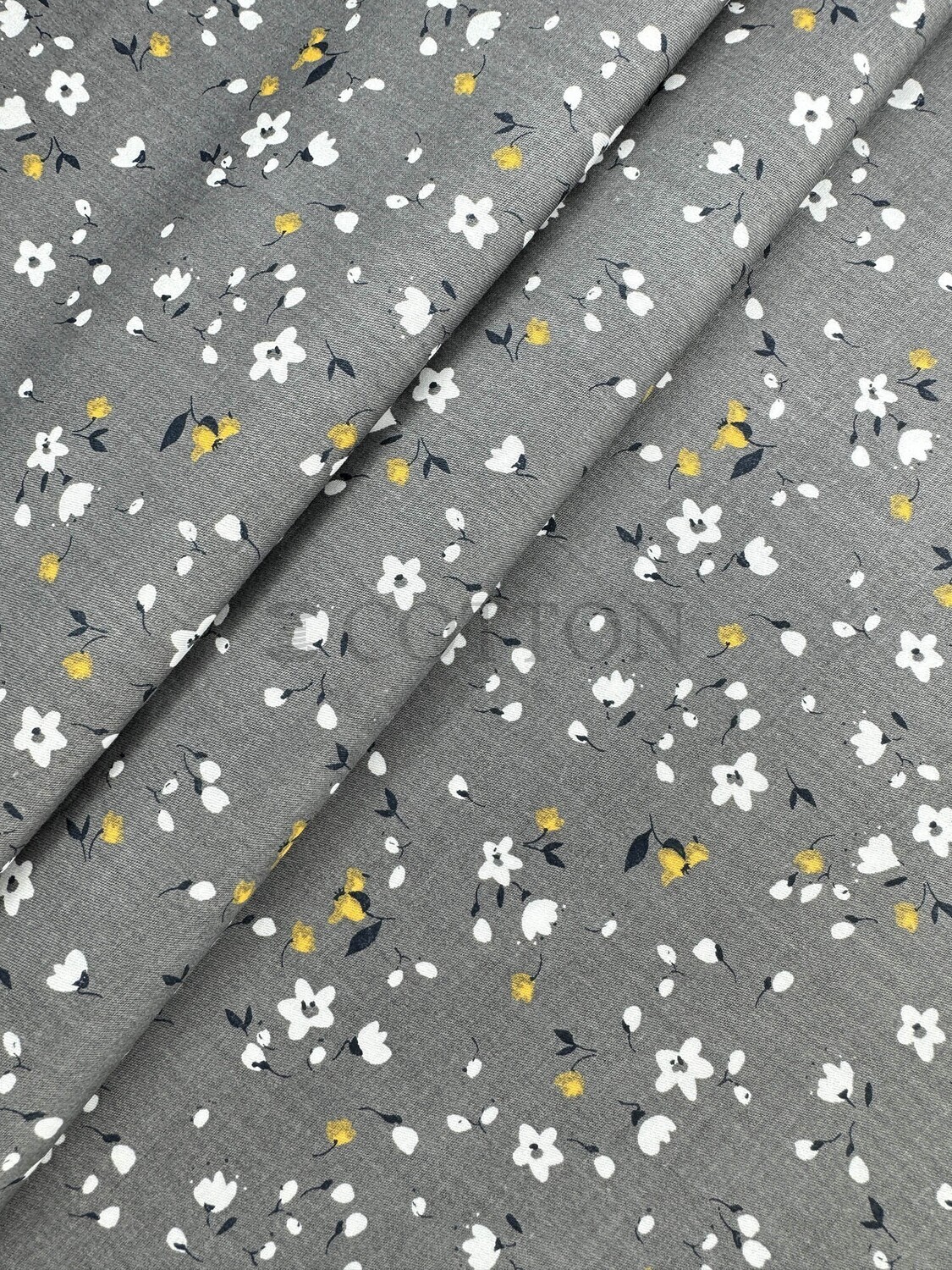 Mercerised Cotton Satin printed tiny flowers deep grey