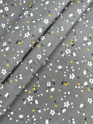 Mercerised Cotton Satin printed tiny flowers deep grey