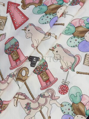 Mercerised Cotton Satin printеd kiddie ride off white