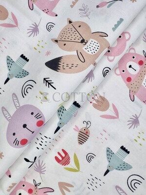 Mercerised Cotton Satin printed animals white