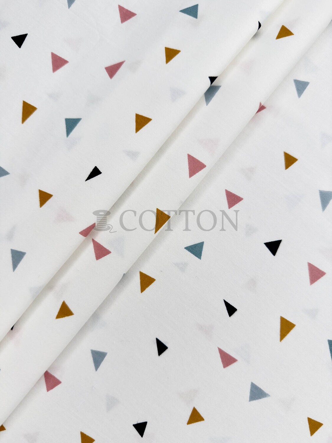 Mercerised Cotton Satin printed triangles white