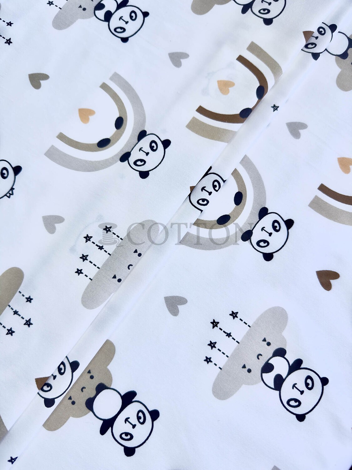 Mercerised Cotton Satin printed  bear and rainbow white