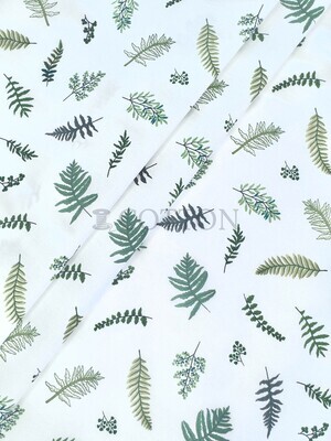 Mercerised Cotton Satin printed leaves white