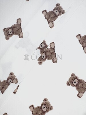 Mercerised Cotton Satin printed mini bear off white