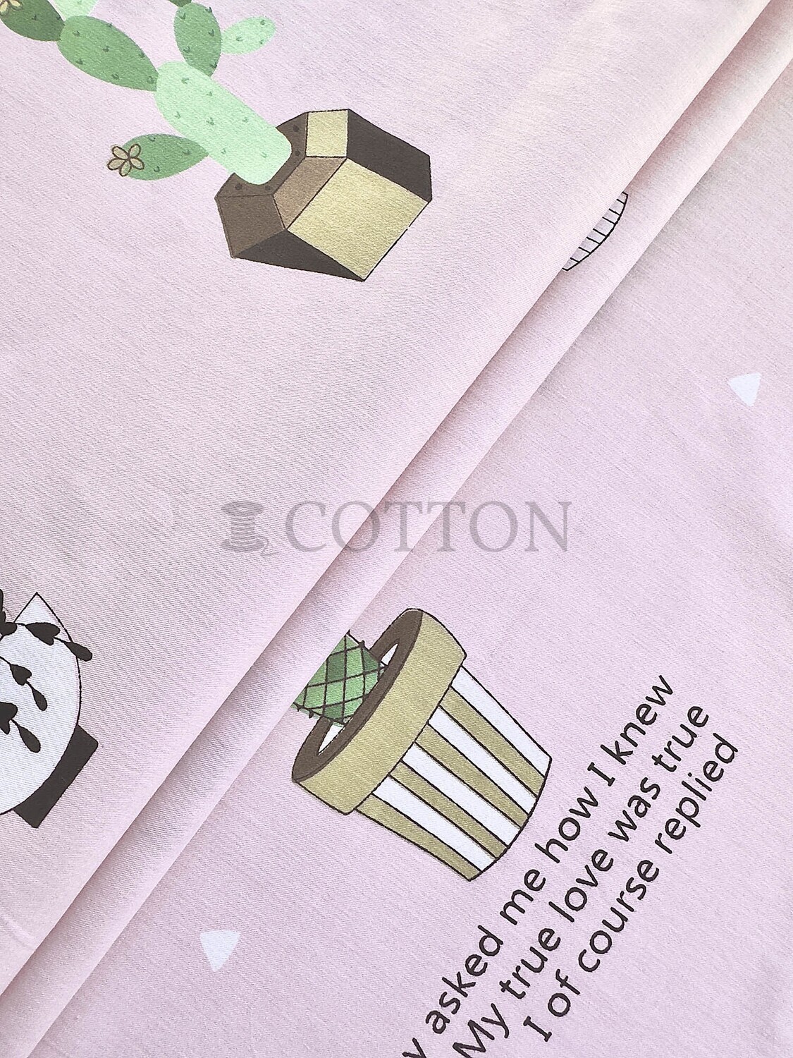 Mercerised Cotton Satin printed cactus light pink