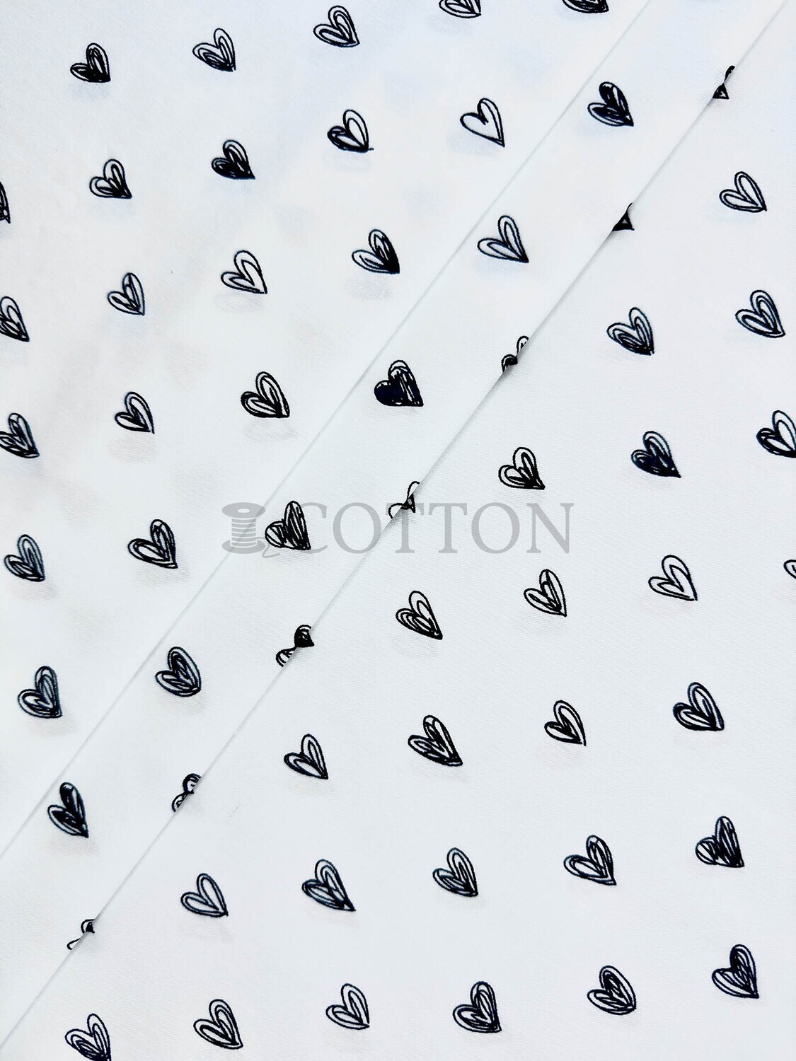 Mercerised Cotton Satin printed hearts white