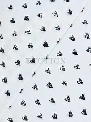 Mercerised Cotton Satin printed hearts white