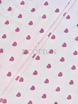 Mercerised Cotton Satin printed hearts light pink