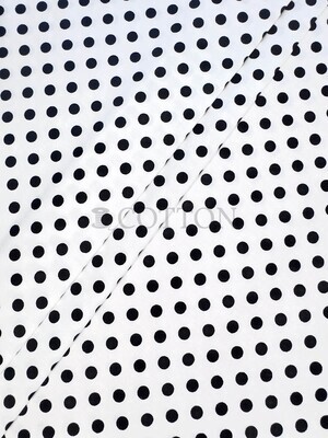 Mercerised Cotton Satin printed polka dots white