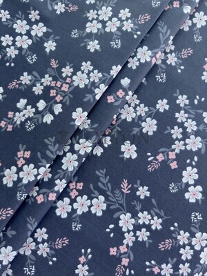 Mercerised Cotton Satin printed  floral dark grey