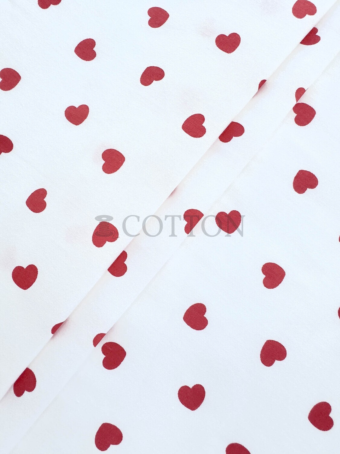 Mercerised Cotton Satin printed hearts white