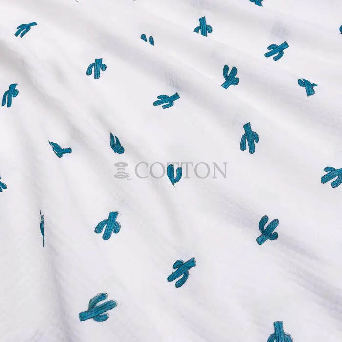 Muslin printed cacti white