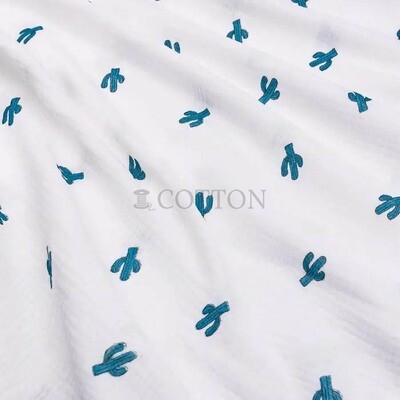Muslin printed cacti white