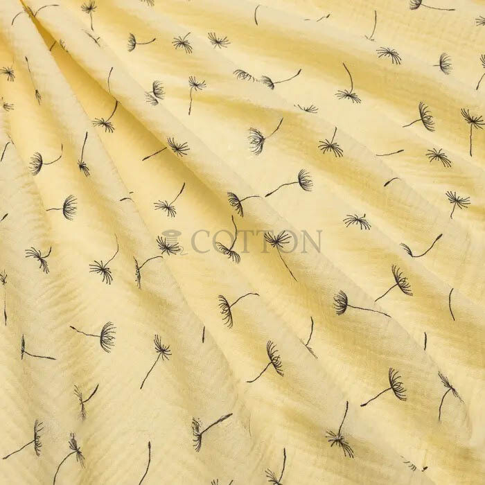 Muslin printed dandelions yellow
