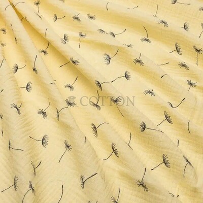 Muslin printed dandelions yellow