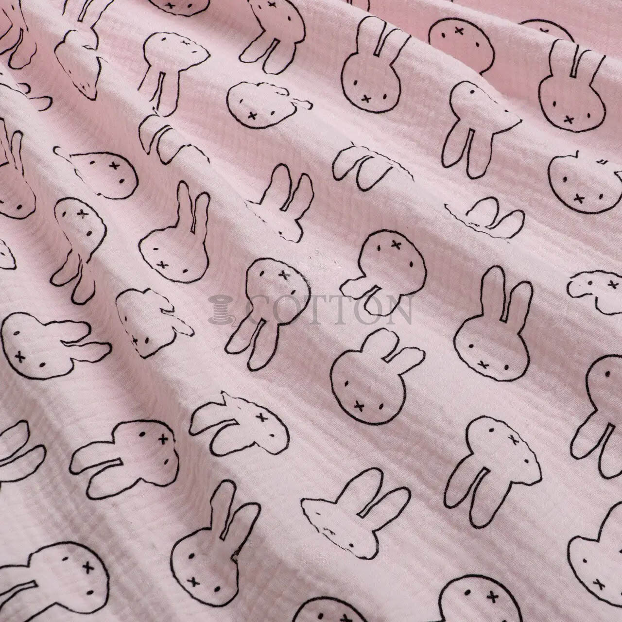 Muslin printed bunnies light pink
