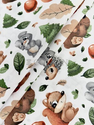 Ranforce cotton printed animals white