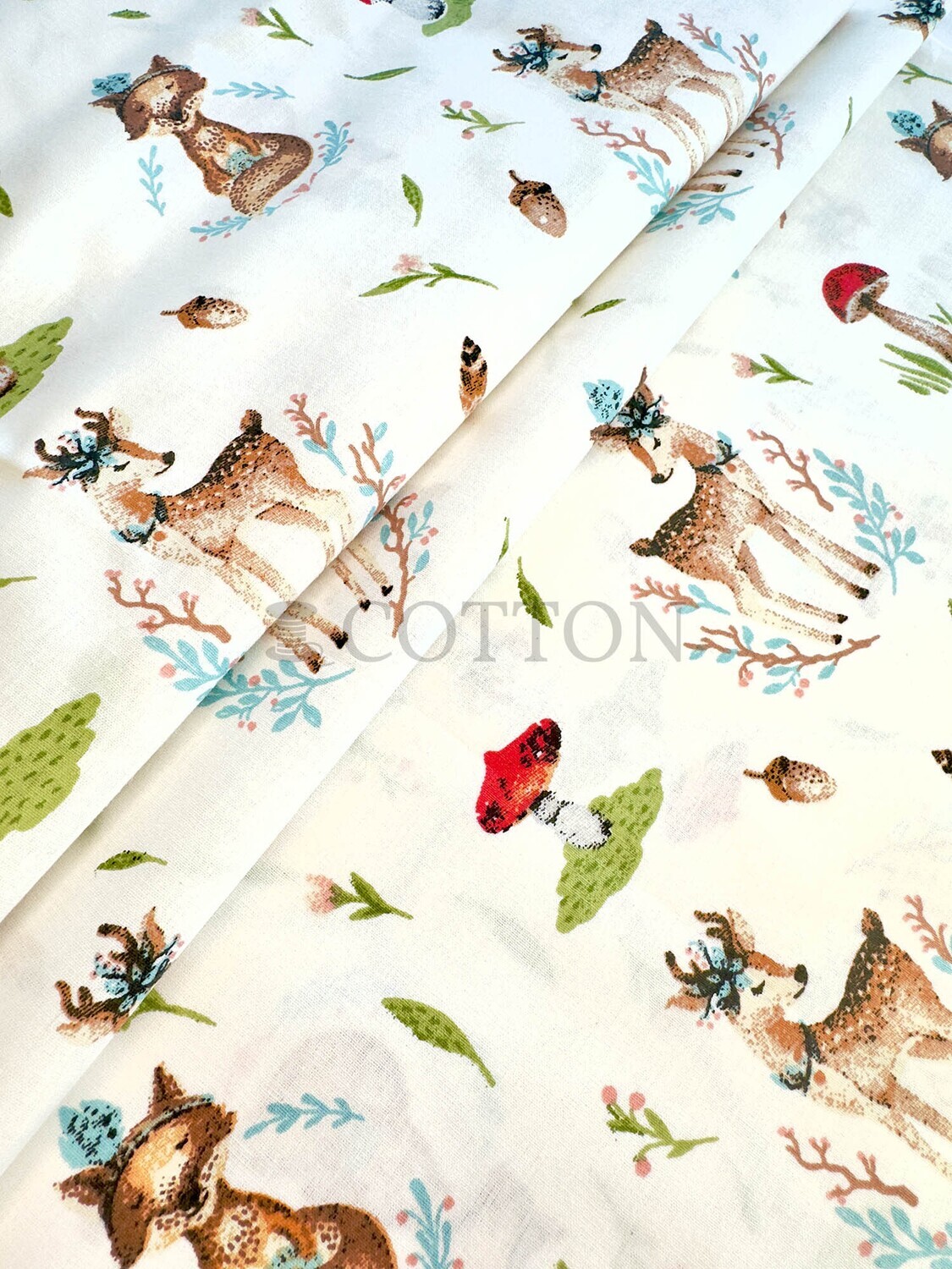 Ranforce cotton printed deers off white