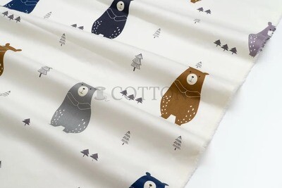 Mercerised Cotton Satin printed  bears off white