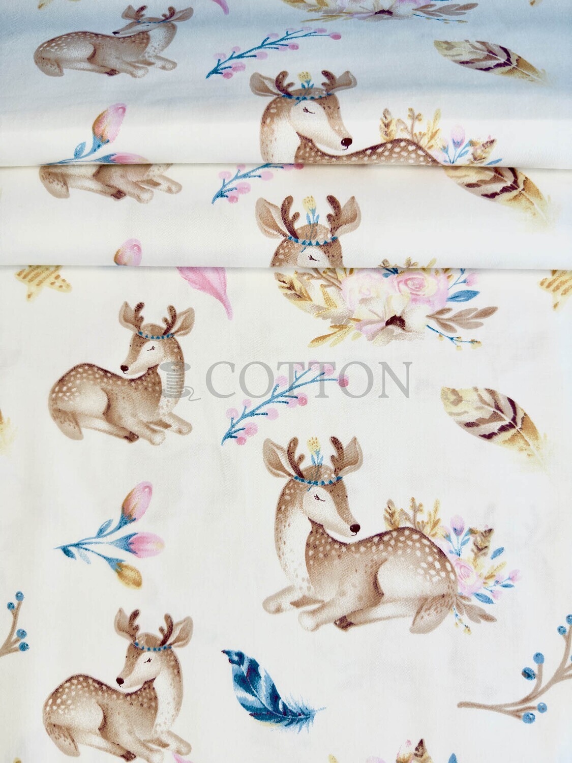 Mercerised Cotton Satin printed deers off white