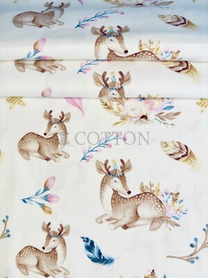 Mercerised Cotton Satin printed deers off white