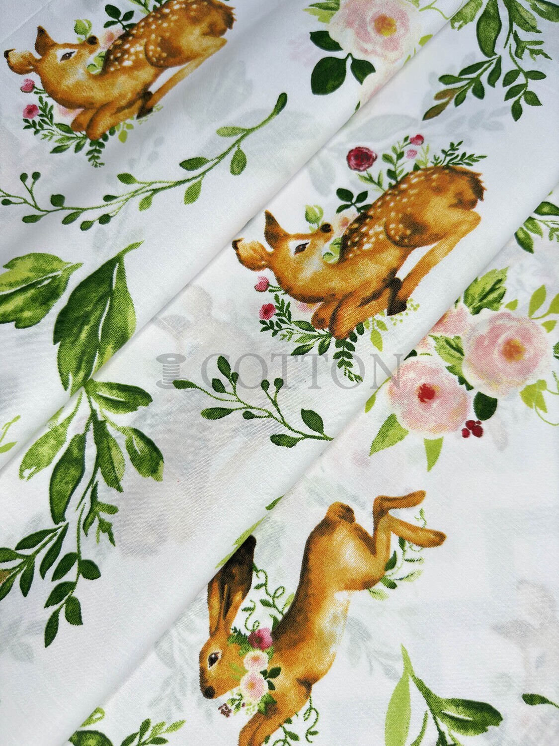 Ranforce cotton printed deers white