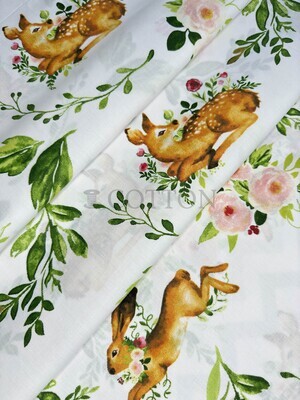 Ranforce cotton printed deers white