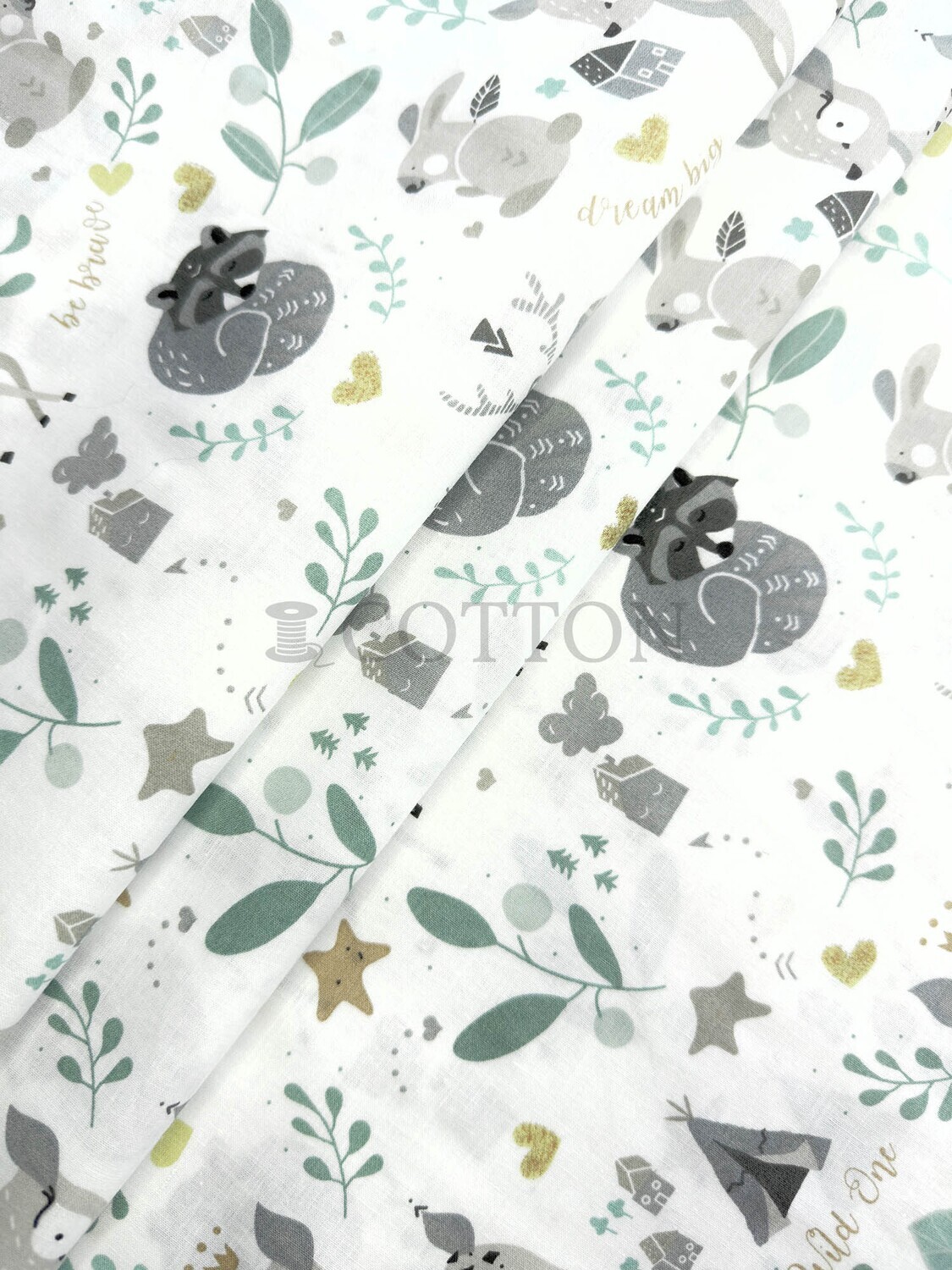 Ranforce cotton printed animals white