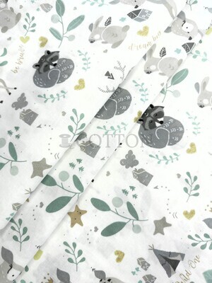 Ranforce cotton printed animals white